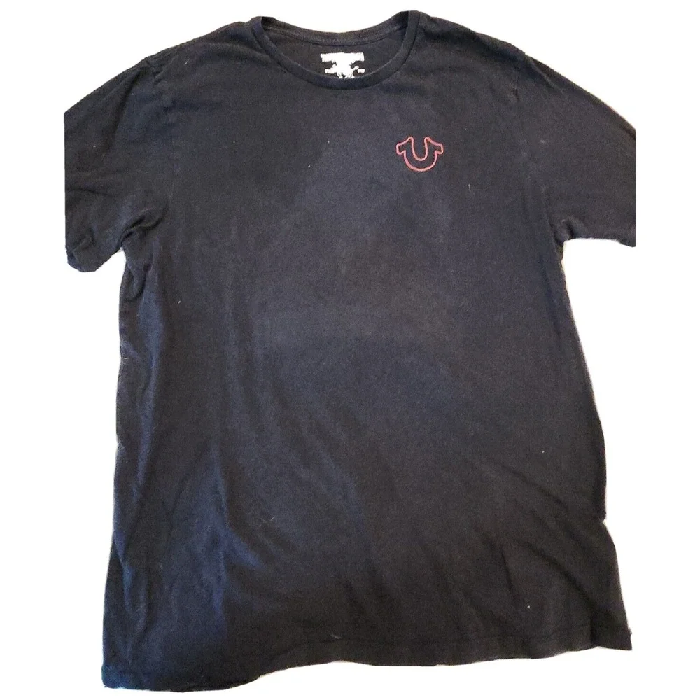 True Religion Buddha Guitar Graphic Black T Shirt Men's Size L Vintage Y2K style